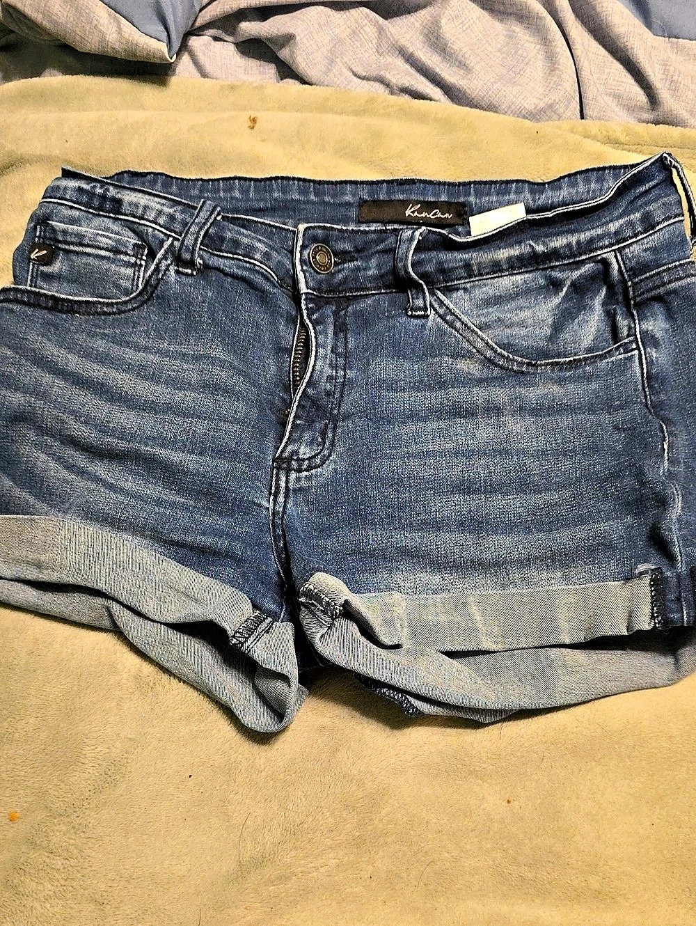 KanCan Women's Distressed Jean Shorts in Blue Waist 28